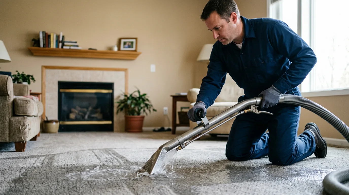 Water damage restoration technician working near Grammer, IN
